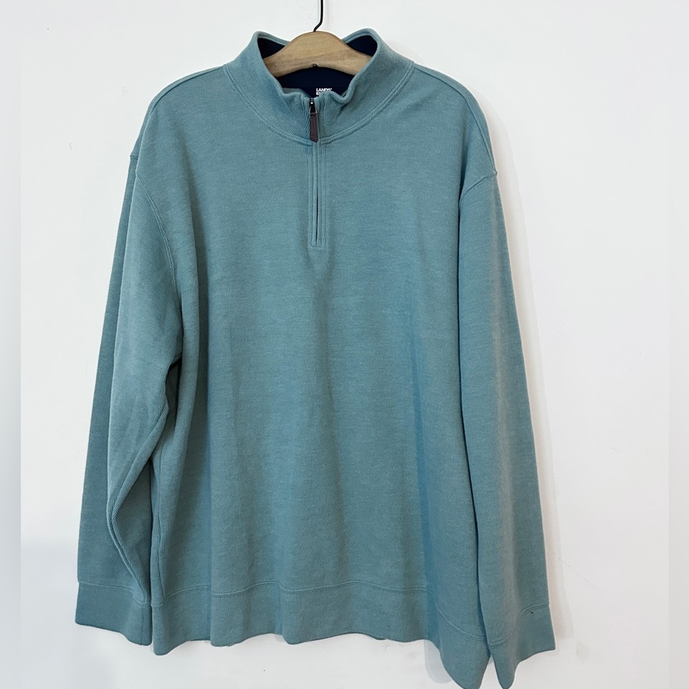 Lands End Blue green Men's 1/4 Zip-Up Sweater size XXL‎ (G-36)